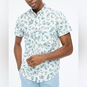 J.Crew Factory Men’s Floral Short Sleeve Shirt XL Ivory Blue Flex Fit NWT